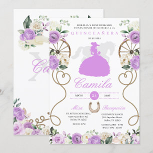 Lilac Roses Western Mariachi Charro Quinceañera Invitation