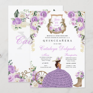 Lilac Roses Western Mariachi Charro Quinceañera Invitation