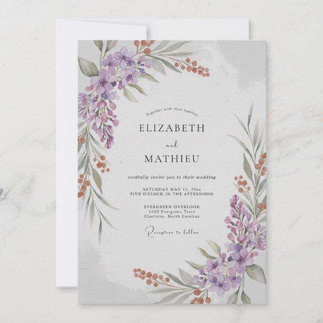 Lilac Rust Leafy Wedding Invitation (Front)