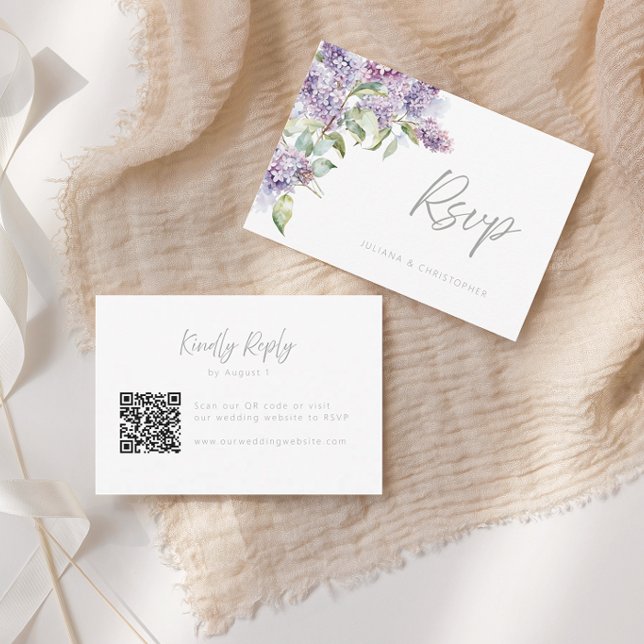 Lilac & Sage Floral QR Code Wedding RSVP Card (Creator Uploaded)