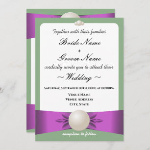 Lilac & Sage Pearl Ribbon Wedding Reception Invitation
