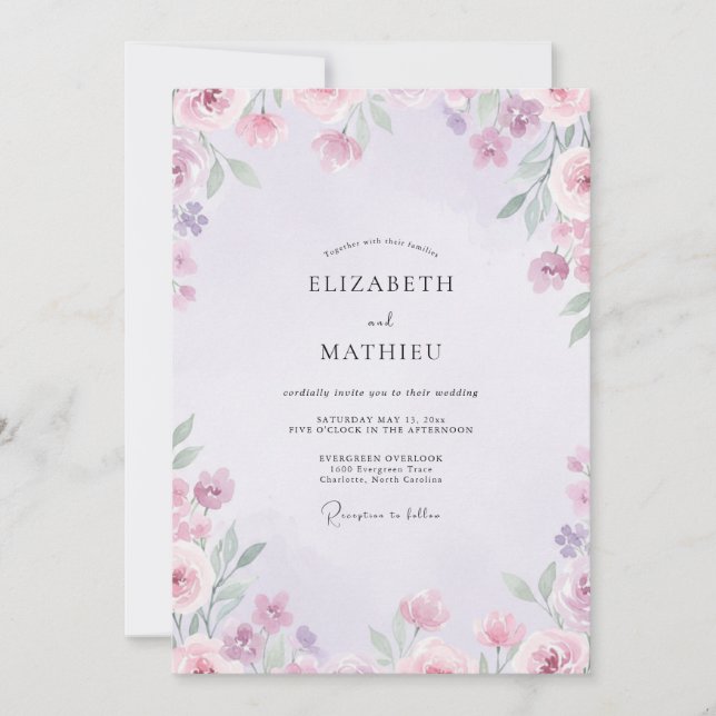 Lilac Sage Wildflower Wedding Invitation (Front)