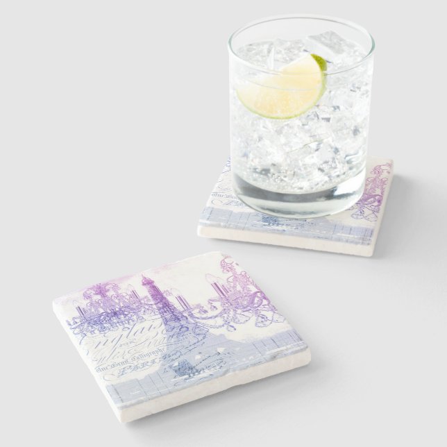 lilac scripts chandelier paris eiffel tower stone coaster (Side)