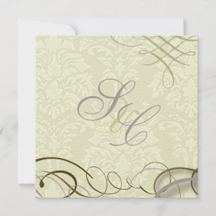 Lilac/scrolls/swooshes/ivory damask invitation