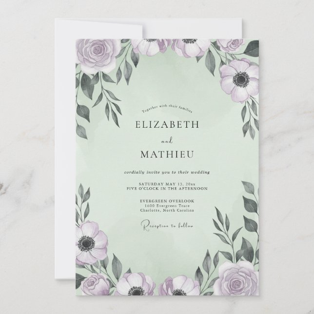 Lilac Seafoam Anemone Wedding Invitation (Front)