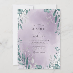 Lilac Seafoam Leafy Wedding Invitation