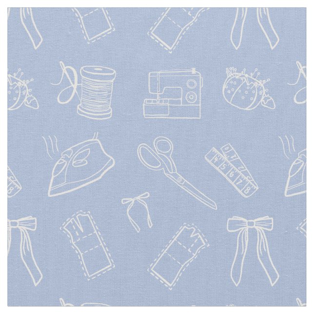 Lilac Sewing Themed Pattern Fabric (Close Up)