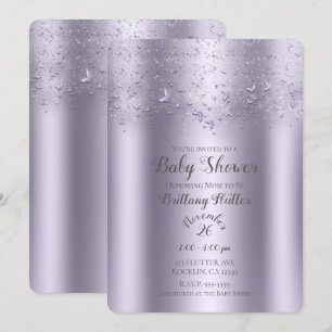 Lilac Shimmer Flutter Butterfly Baby Shower Invitation