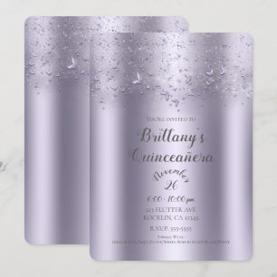 Lilac Shimmer Flutter Butterfly Quinceañera Invitation