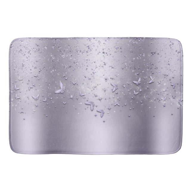 Lilac Shimmer Glitter Sparkle Flutter Butterfly Bath Mat (Front)