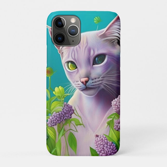 Lilac Siamese cat in Lilac flowers on Teal  Case-Mate iPhone Case (Back)