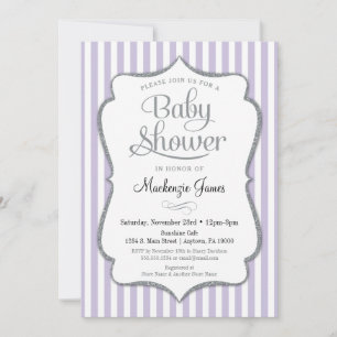 Lilac Silver Baby Shower Invitation Lavender Grey