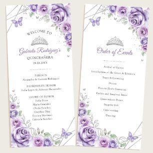 Lilac Silver Floral Quinceanera Order of Events Programme