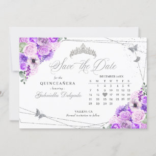 Lilac & Silver Quinceañera Save The Date Invitation