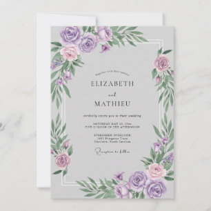 Lilac Silver Watercolor Wedding Invitation