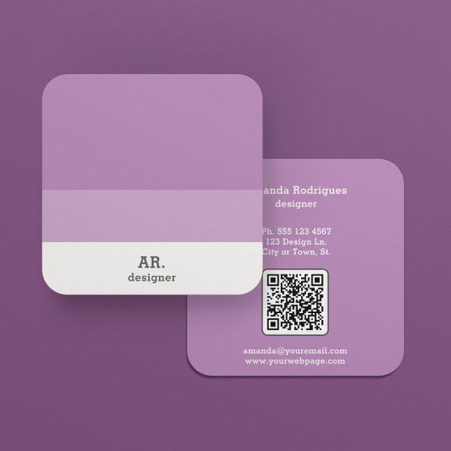 Lilac Simple Designer Business Card  (Front and back shown. Square card, 2.5 inches. Choose size, corner, and paper style.)