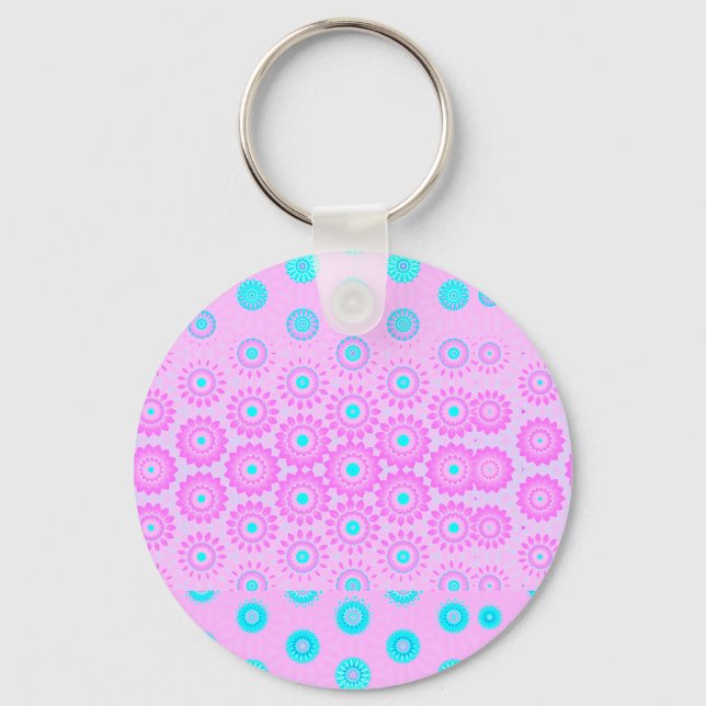 Lilac, Sky Blue and Pink Flowers  Key Ring (Front)