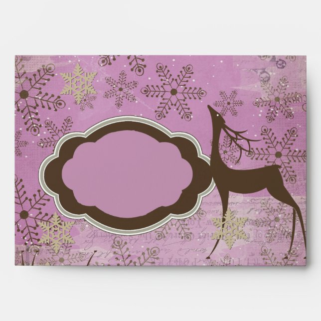Lilac Snowflakes and Deer Christmas Envelope (Front)