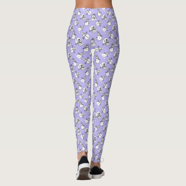 Lilac Snowmen Pattern | Cute Christmas Leggings (Back)