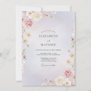 Lilac Soft Cream Painted Wedding Invitation