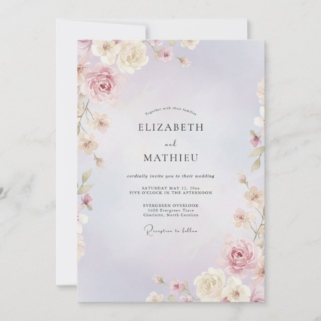 Lilac Soft Cream Painted Wedding Invitation (Front)