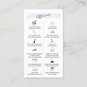 Lilac Soft Purple Lash Extension Aftercare Business Card