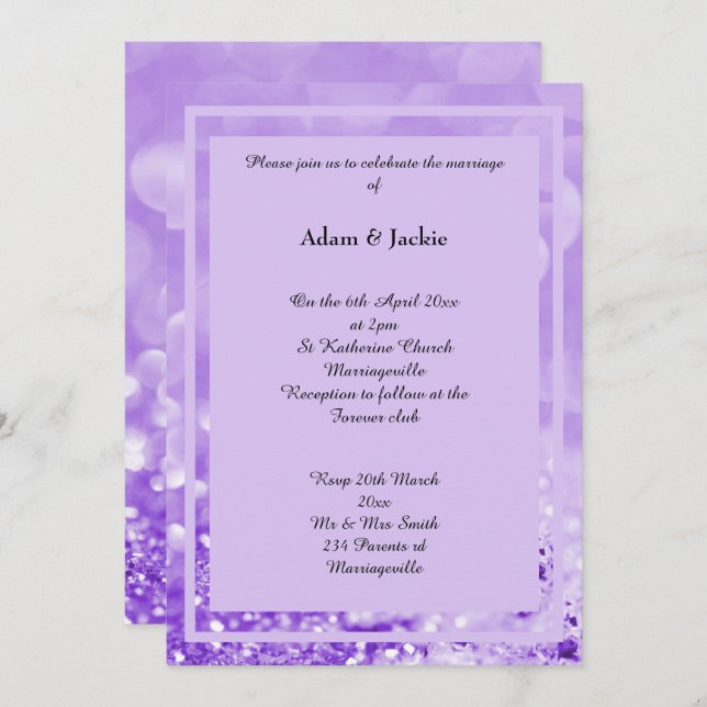 LILAC SPARKLE LAYER BOKEH PRINT WEDDING INVITATION (Front/Back)
