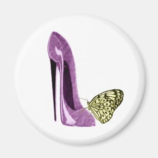 Lilac Stiletto Shoe and Butterfly Gifts Magnet