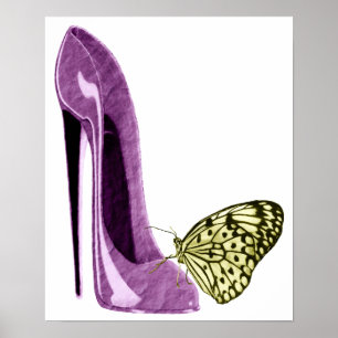 Lilac Stiletto Shoe and Butterfly Poster