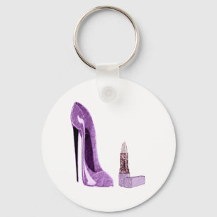 Lilac Stiletto Shoe and Lipstick Art Key Ring