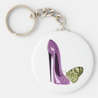 Lilac Stiletto Shoe and Yellow Butterfly Key Ring
