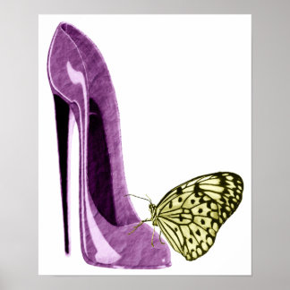 Lilac Stiletto Shoe and Yellow Butterfly Poster