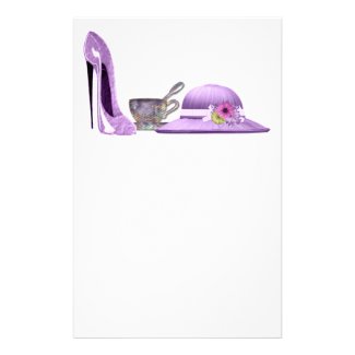 Lilac Stiletto Shoe, Hat and Teacup Art Stationery