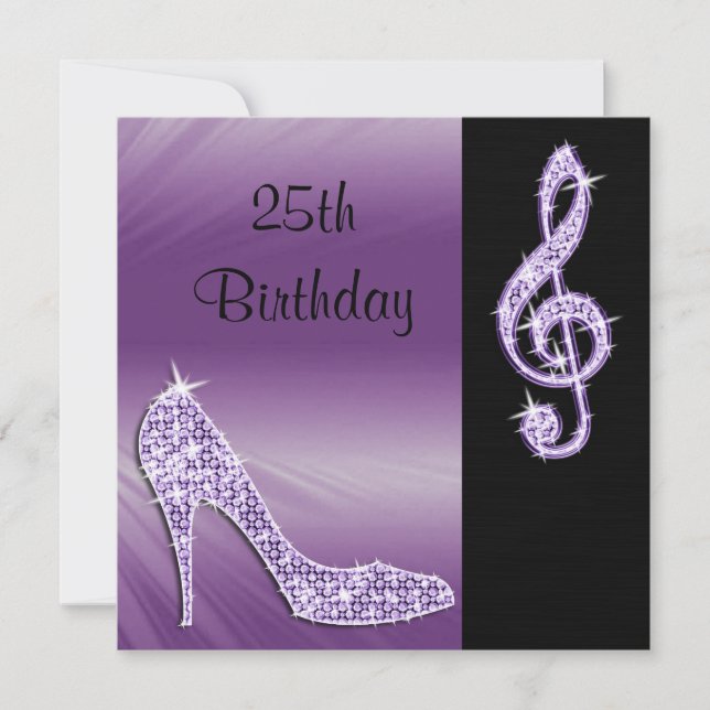 Lilac Stiletto & Treble Cleft 25th Birthday Invitation (Front)