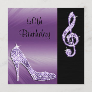 Lilac Stiletto & Treble Cleft 50th Birthday Invitation
