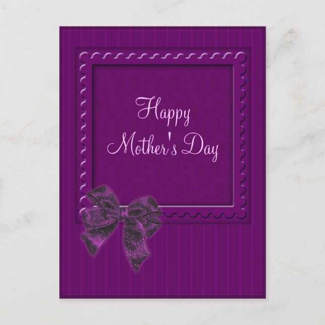 Lilac Stipes and Bow Mother's Day Design Postcard (Front)