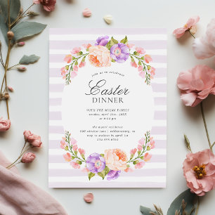 Lilac Stripe and Bloom Easter Dinner Invitation