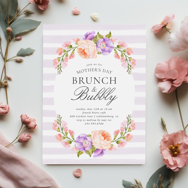 Lilac Stripe and Bloom Mother's Day Brunch Invitation (Creator Uploaded)