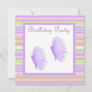 LILAC stripe butterfly BIRTHDAY PARTY INVITAT Invitation