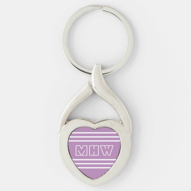 Lilac Stripes custom monogram key chain (Front)