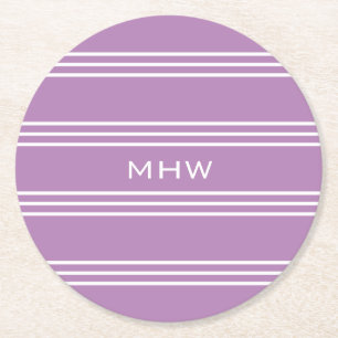 Lilac Stripes custom monogram paper coasters