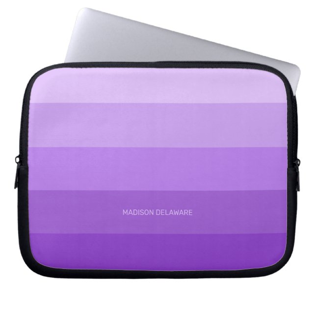 Lilac Stripes custom name laptop sleeves (Front)