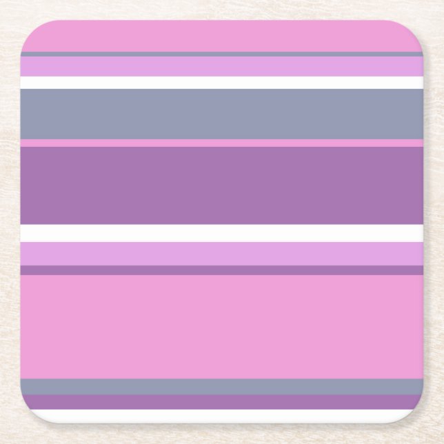 Lilac stripes square paper coaster (Front)