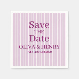 LILAC STRIPES STYLISH SIMPLE SCRIPT SAVE THE DATE NAPKIN