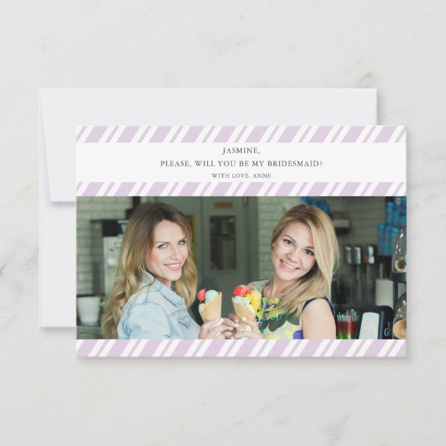Lilac Stripes Will You Be My Bridesmaid Photo Name (Front)