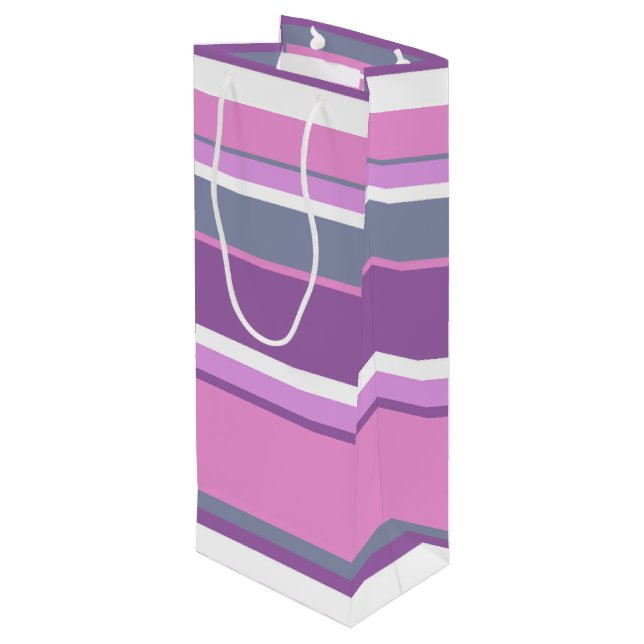Lilac stripes wine gift bag (Back Angled)