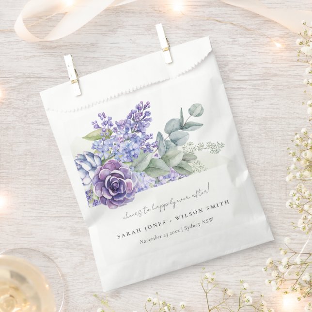Lilac Succulent Eucalyptus Botanical Bunch Wedding Favour Bags (Clipped)
