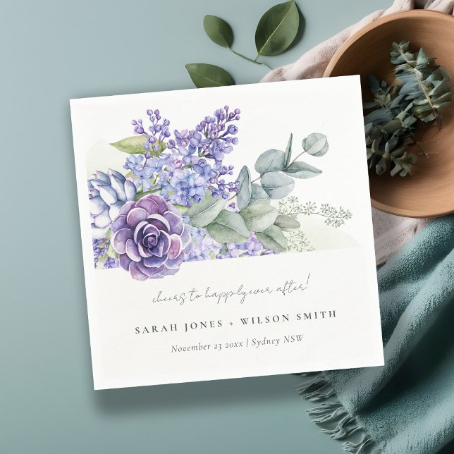 Lilac Succulent Eucalyptus Botanical Bunch Wedding Napkin (Creator Uploaded)