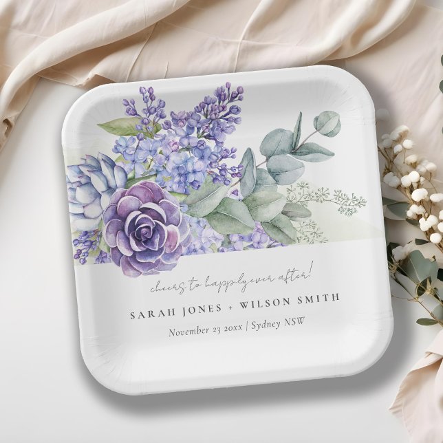 Lilac Succulent Eucalyptus Botanical Bunch Wedding Paper Plate (Creator Uploaded)