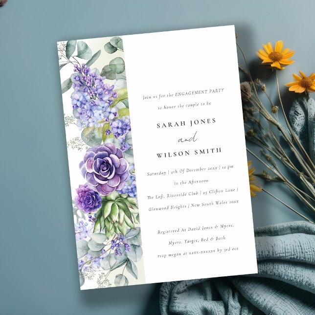 Lilac Succulent Eucalyptus Botanical Engagement Invitation (Creator Uploaded)
